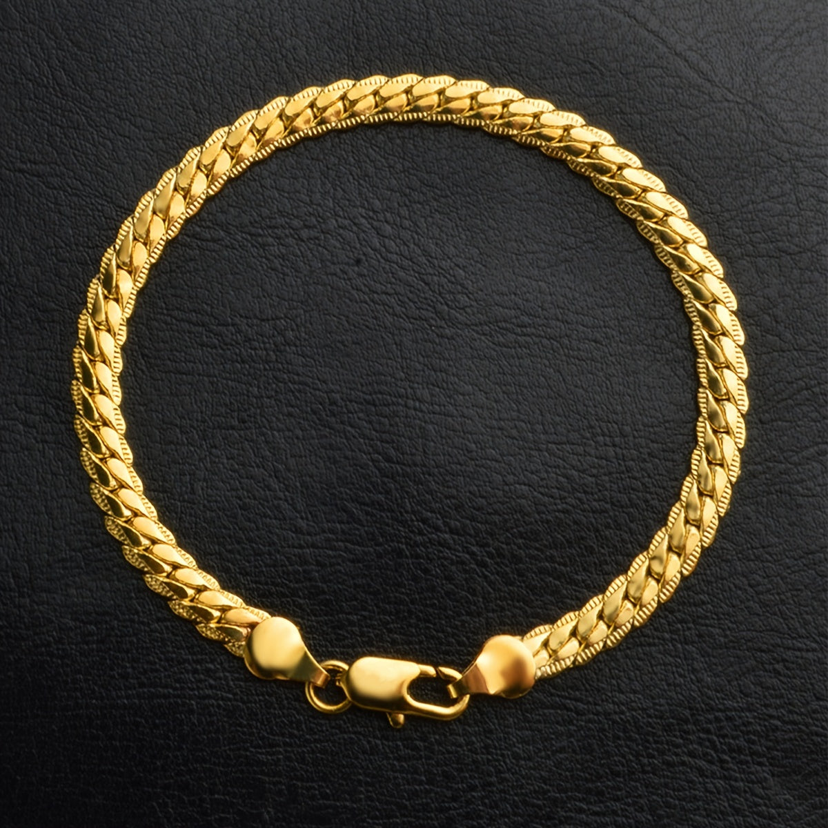 Fashion Golden Light Luxury Embossed Flat Chain Bracelet Bangle Hand Jewelry