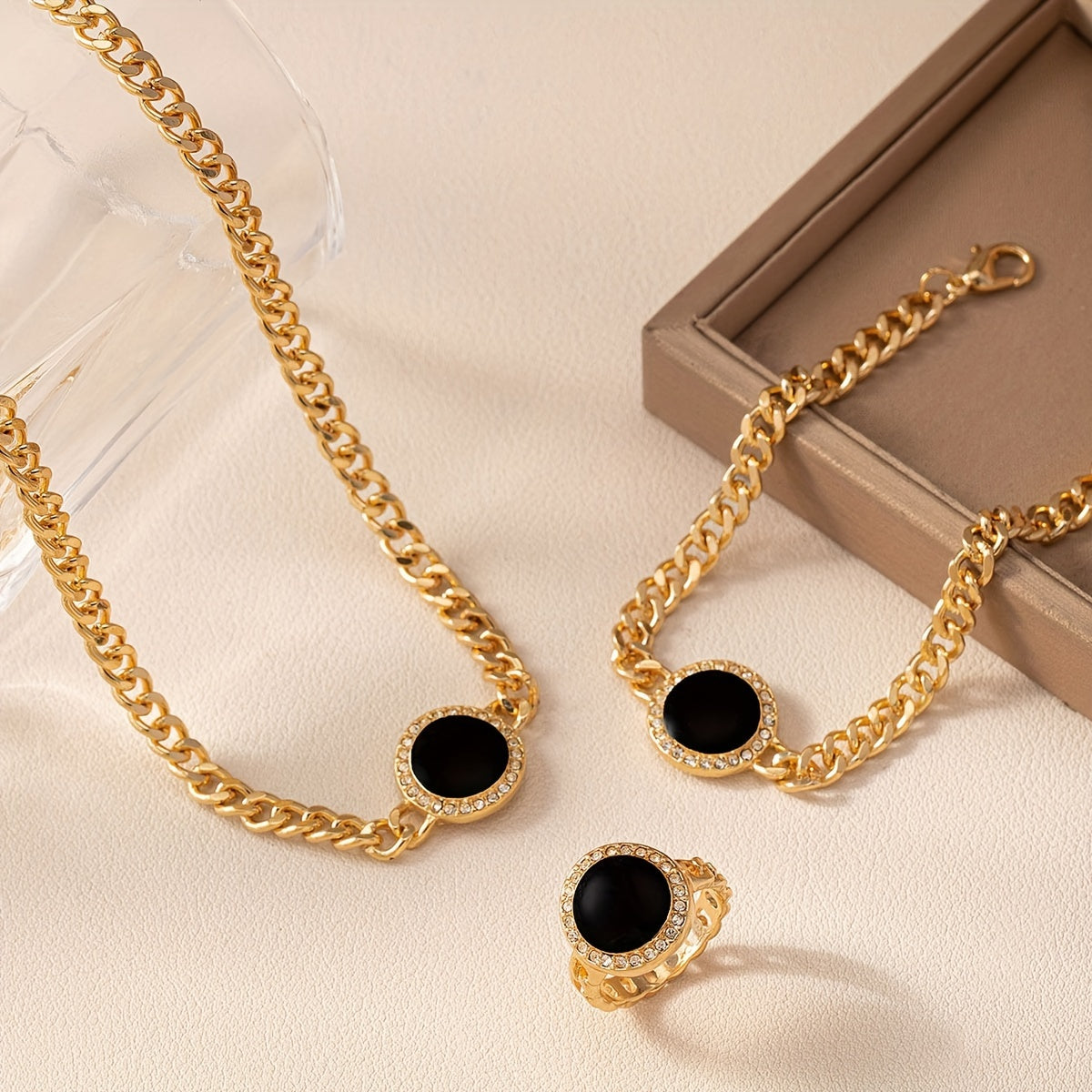 Simple and elegant black round necklace set