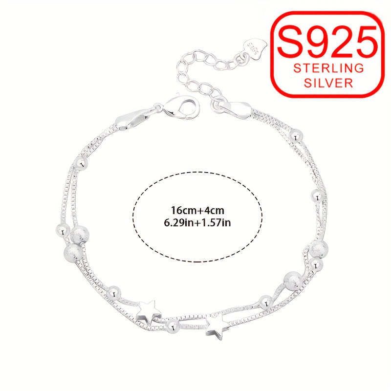 Women's Double-Layer Star Bracelet – 925 Sterling Silver, Hypoallergenic, Versatile Jewelry for Beach, Daily Wear, Weddings & Special Occasions, Perfect Gift for Mother’s Day, Valentine’s Day & Ramadan