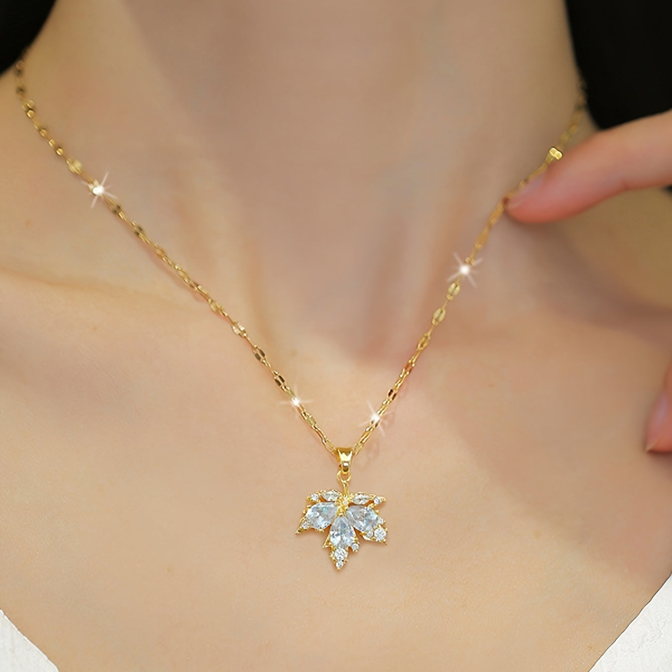 Necklace With Golden Maple Leaf Design