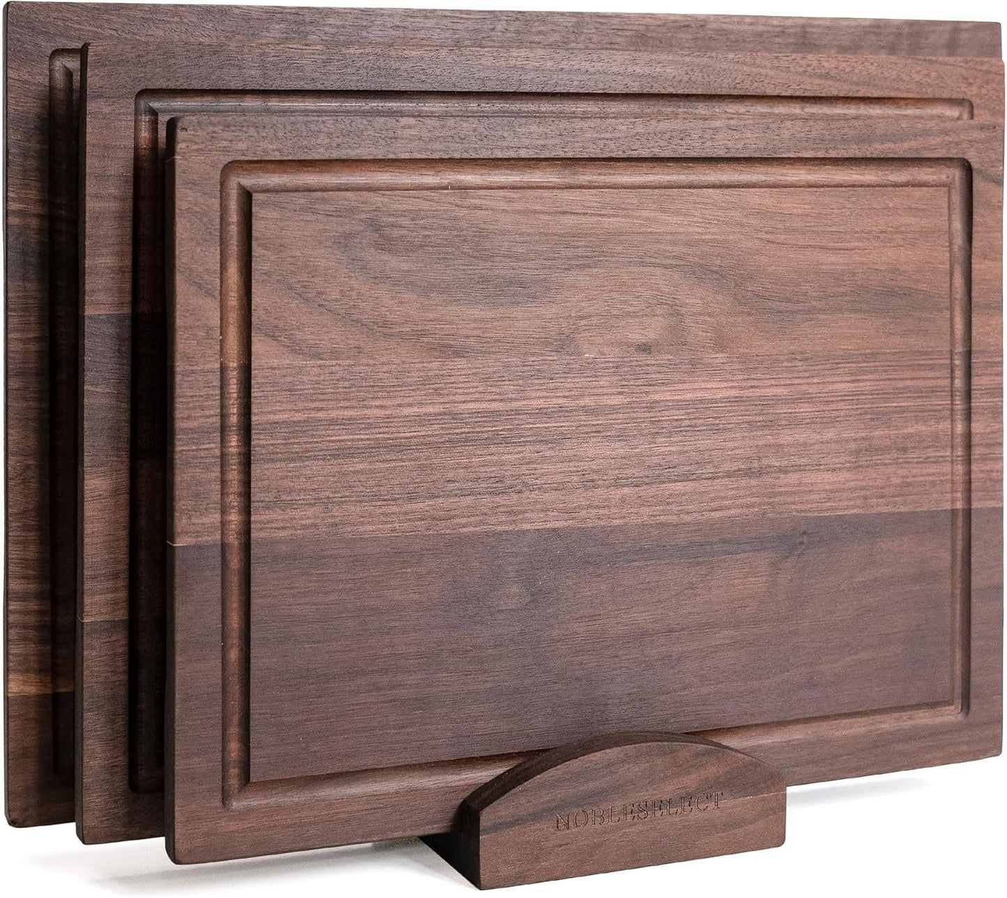 Acacia Wood Cutting Board Set – 3-Piece with Holder, Non-Slip Pads & Juice Grooves