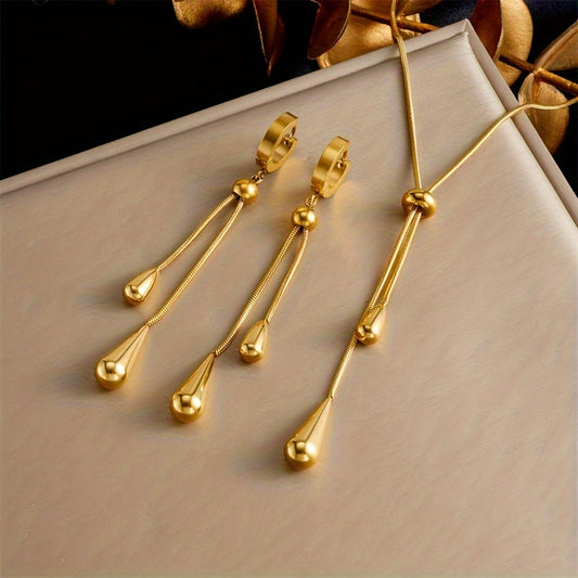 Golden Tassel Water Drop Pendant Fashion Jewelry Set