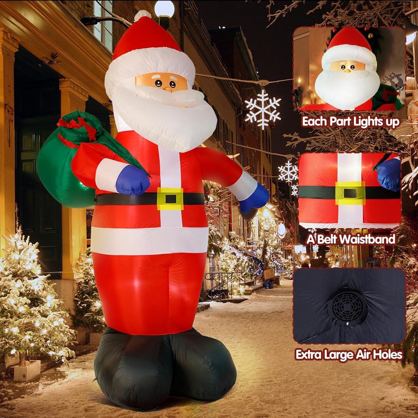 8FT Giant Santa Christmas Inflatable – Outdoor Decoration with LED Lights & Gift Bag | Yard, Retail & Event Display