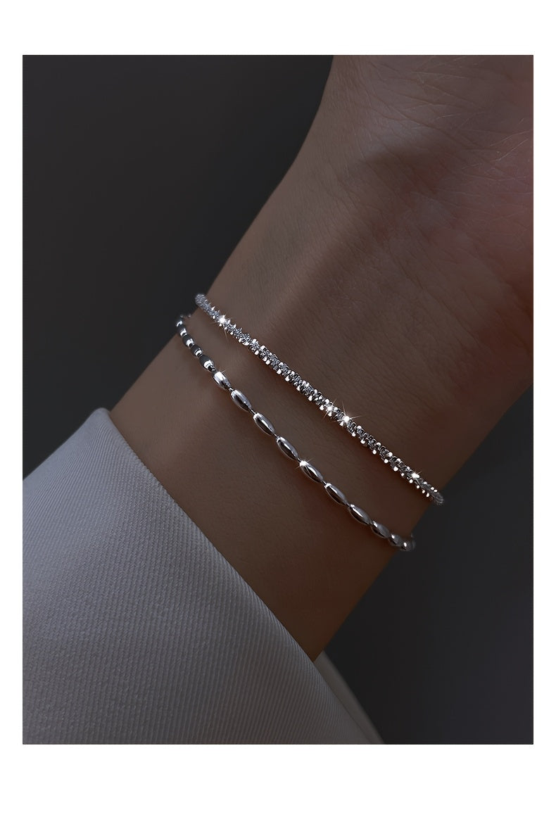 925 Silver Bracelet Starry Rice Grain Double Layer Bracelet Sparkling Light Luxury Sense Fashion Women's Jewelry, The Perfect Gift For Her, Christmas Gift Birthday Gift