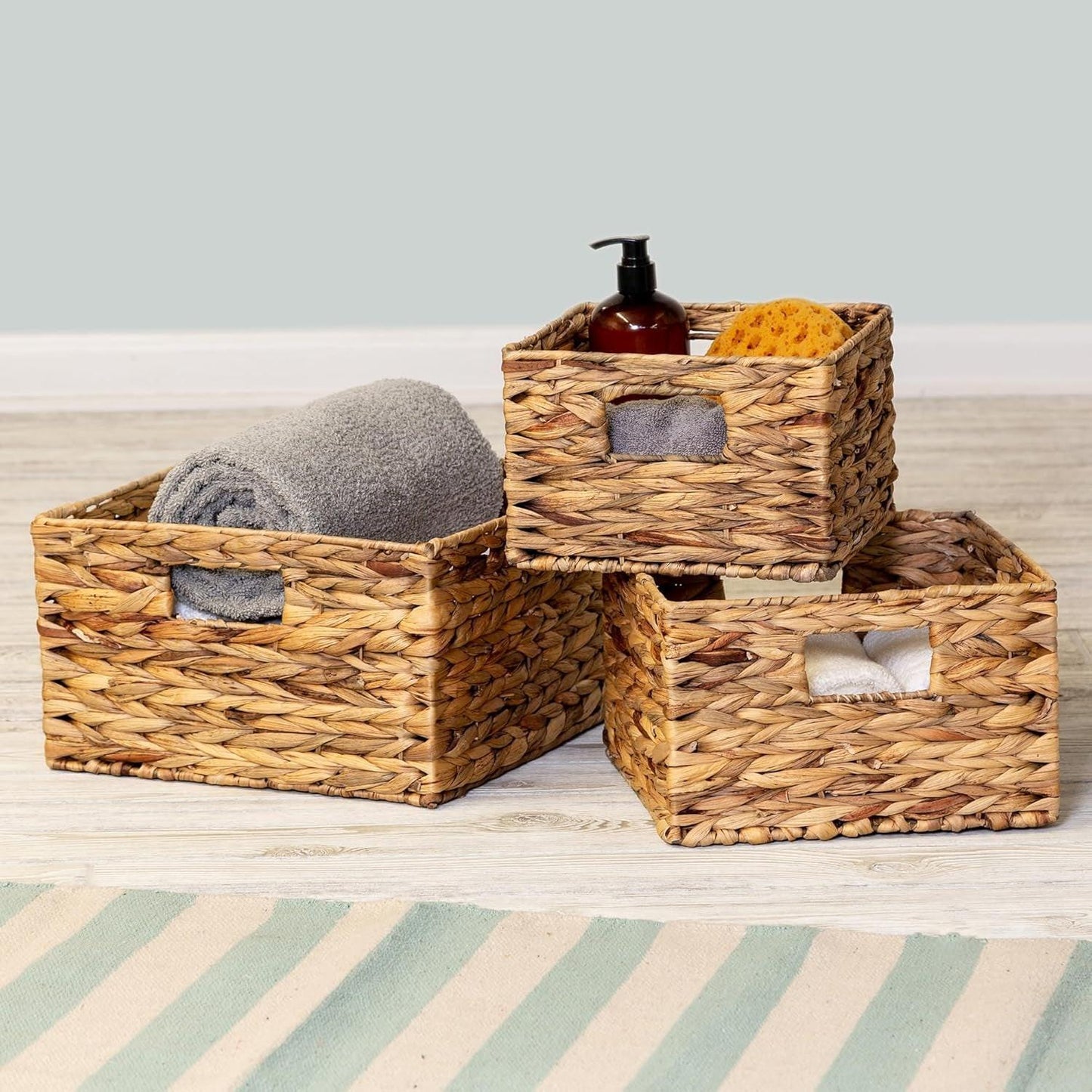 Eco‑Friendly Woven Water Hyacinth Nesting Storage Baskets – Set of 3 | Natural Finish | Multi‑Size | Home & Kitchen Organisation