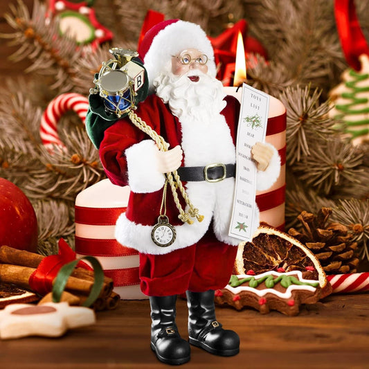 11‑Inch Santa Claus Figurine – Velvet Coat, Glasses & Gift Bag