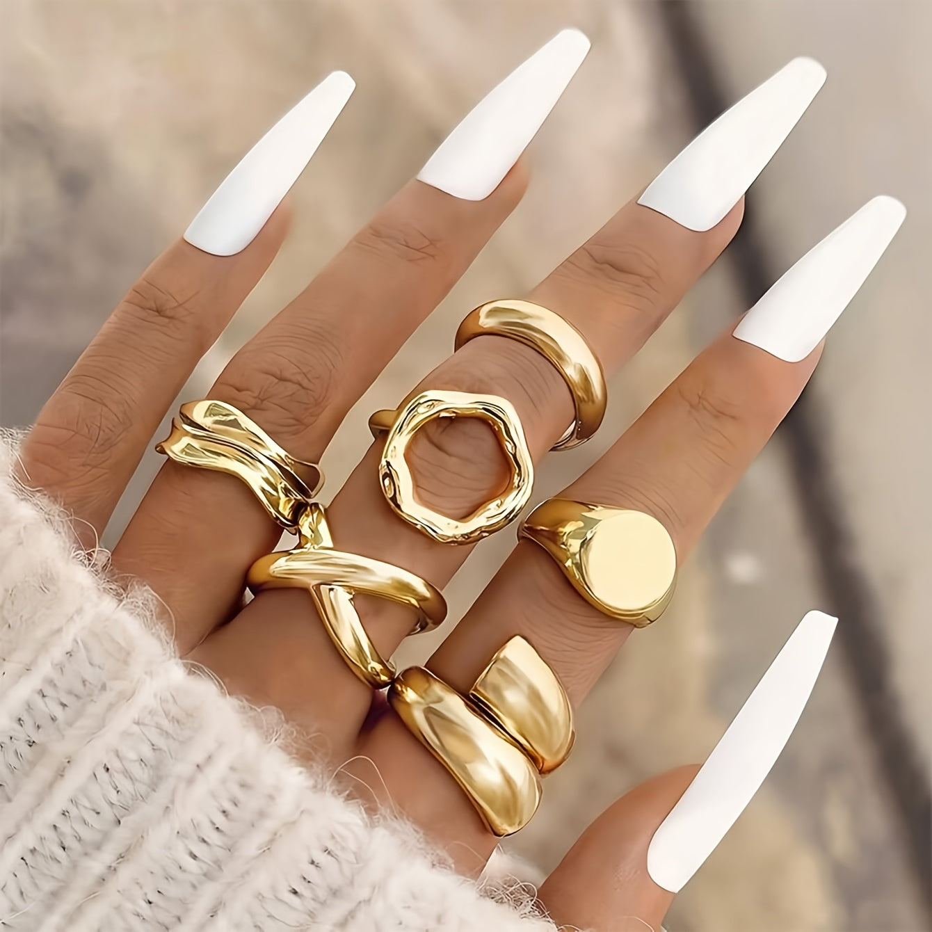 Vintage-Inspired Geometric Ring Set