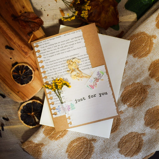 Just For You Botanical Scrapbook Bookish Greeting Card