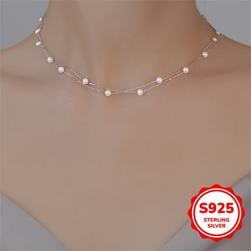 Elegant double-layer shell pearl necklace