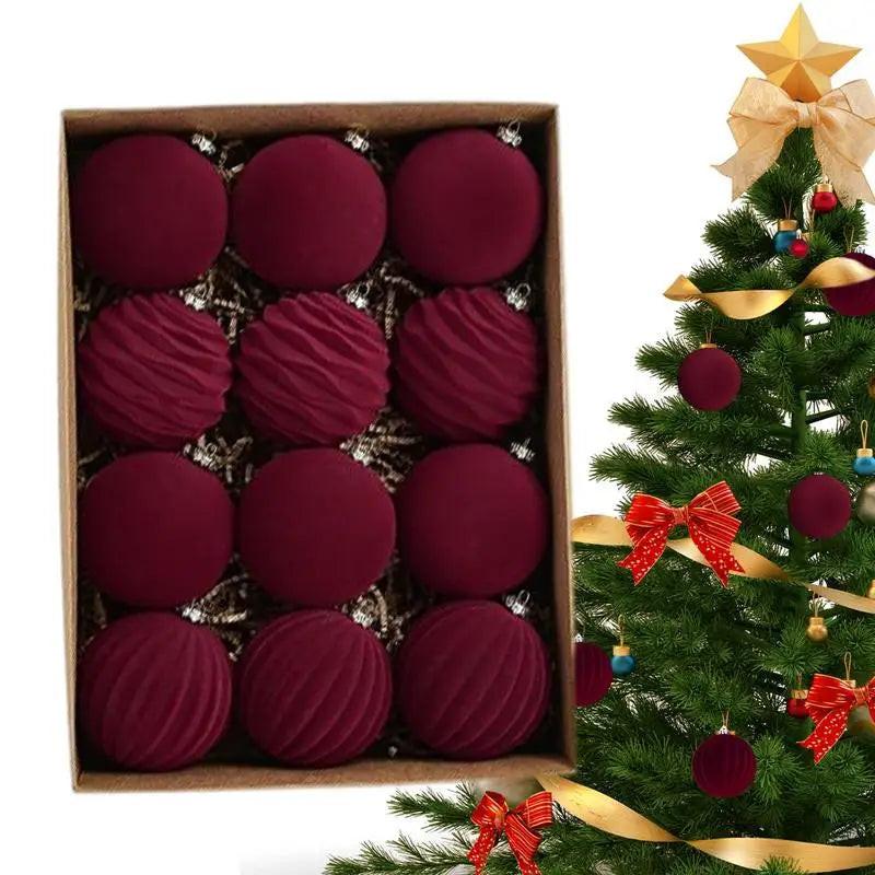 12-Pack Green Flocked Christmas Tree Baubles – Elegant ABS Ornaments for Festive Decor & Holiday Parties