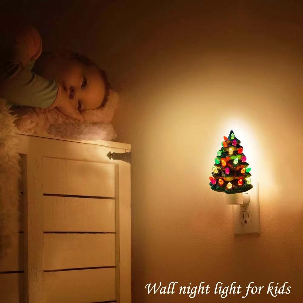 Hand‑Painted Ceramic Christmas Tree Night Light – Vintage Green Accent