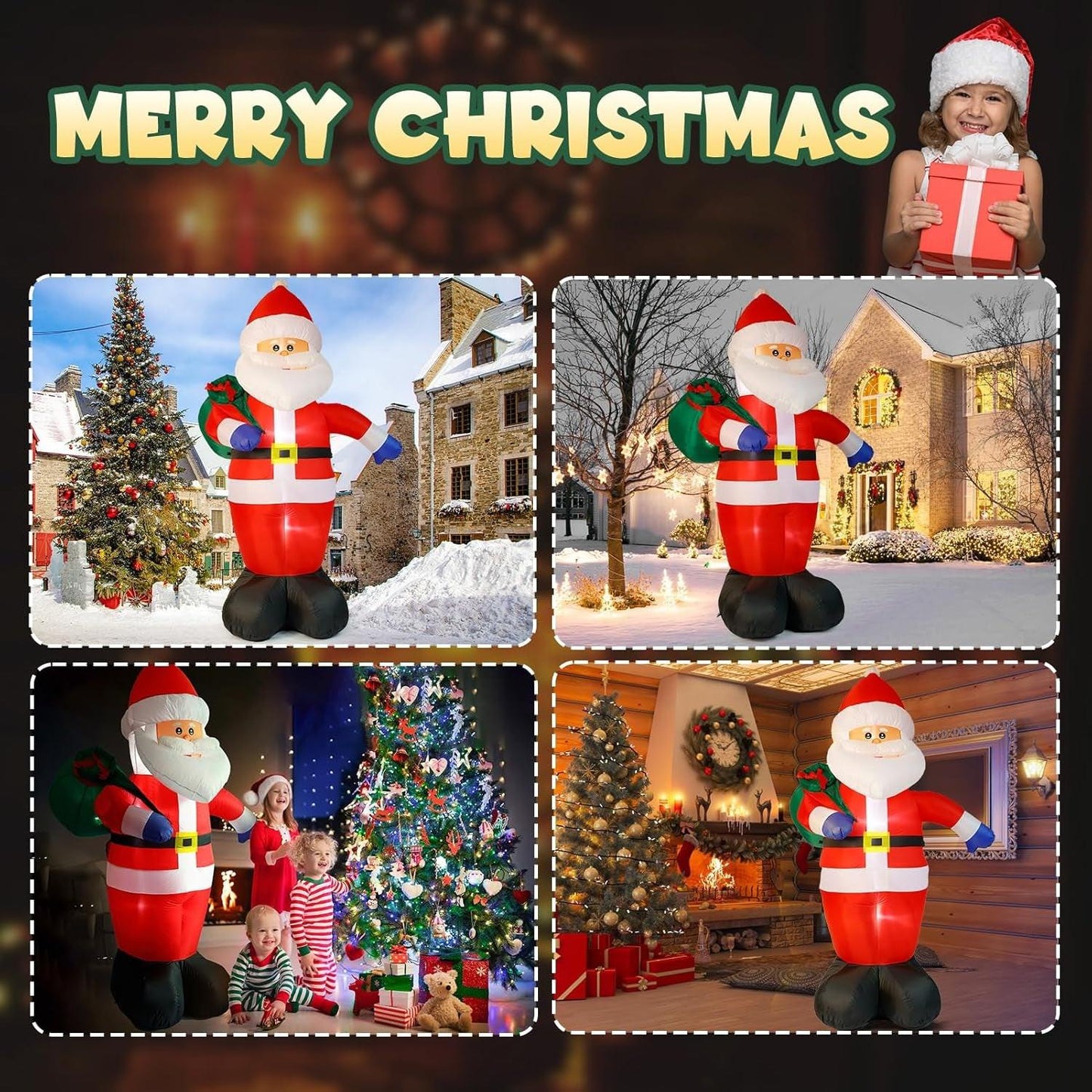 8FT Giant Santa Christmas Inflatable – Outdoor Decoration with LED Lights & Gift Bag | Yard, Retail & Event Display