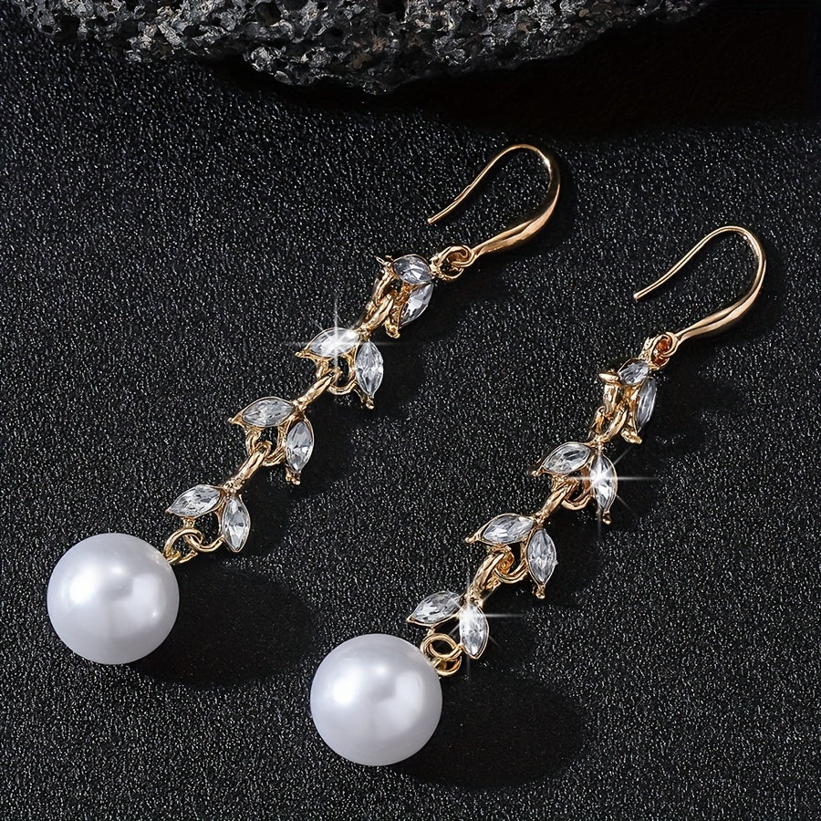 Elegant Leaf & Faux Pearl Dangle Earrings