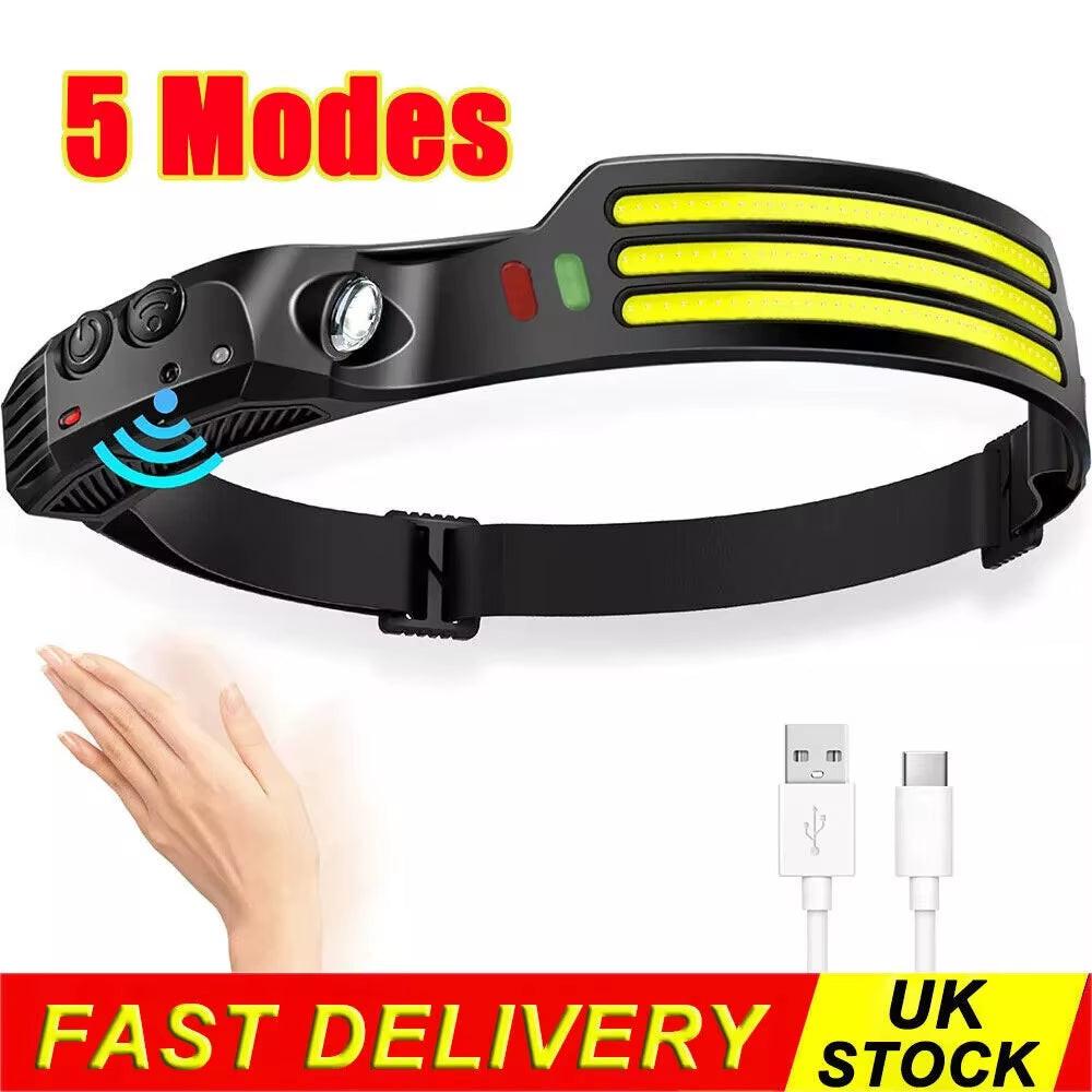 Rechargeable LED Headlamp – Waterproof, Motion Sensor, 5 Light Modes | Built for Camping, Hiking, and Night Safety