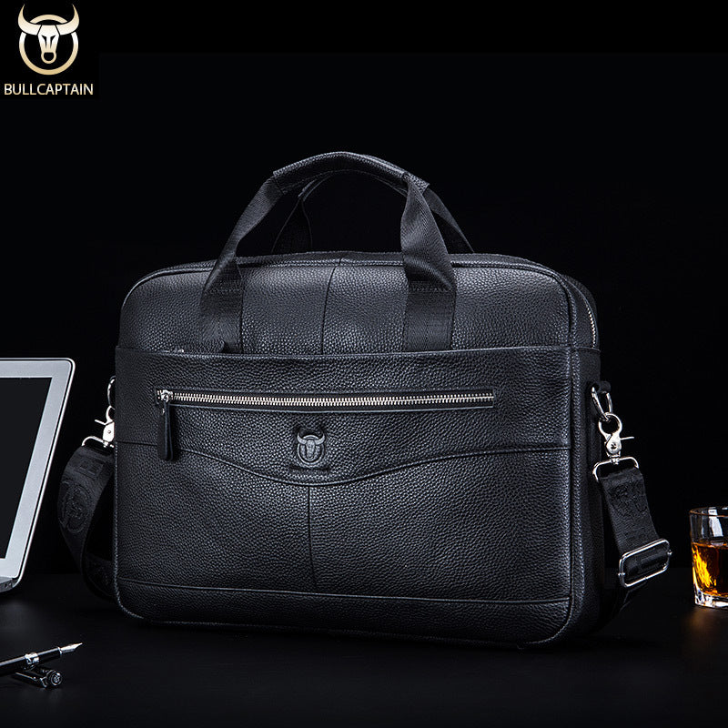 Capt. Niu leather one-shoulder messenger large-capacity fashionable male bag niu leather multi-functional hand-held business computer briefcase