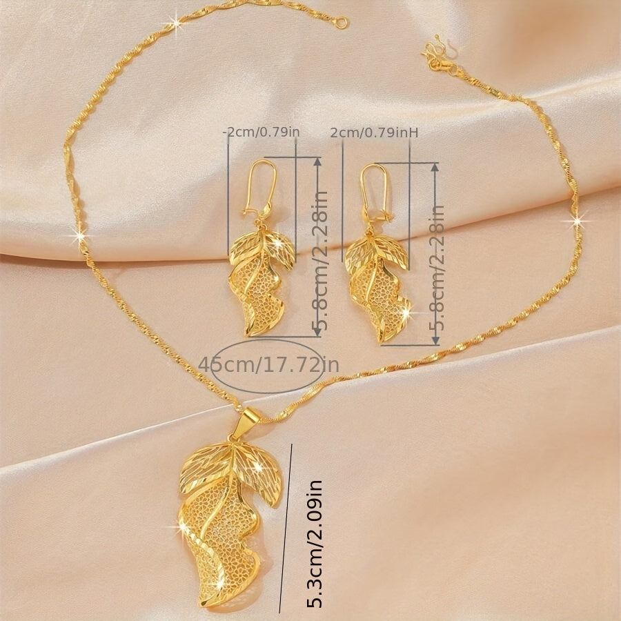 Hollow Leaf Jewelry Earrings Necklace Set