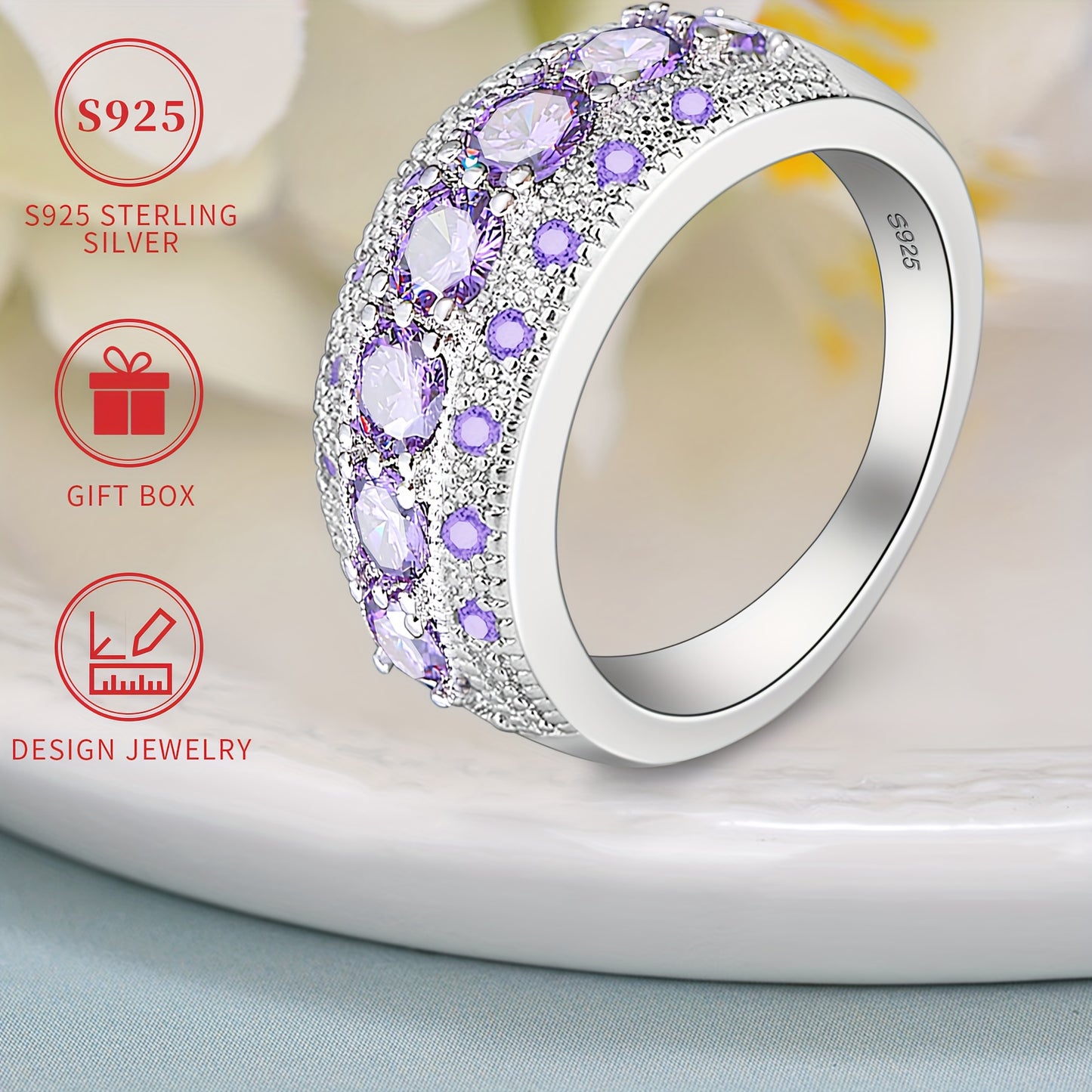 Silvery Diamond Ring Low Allergy