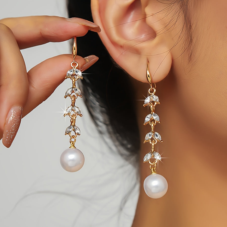 Elegant Leaf & Faux Pearl Dangle Earrings