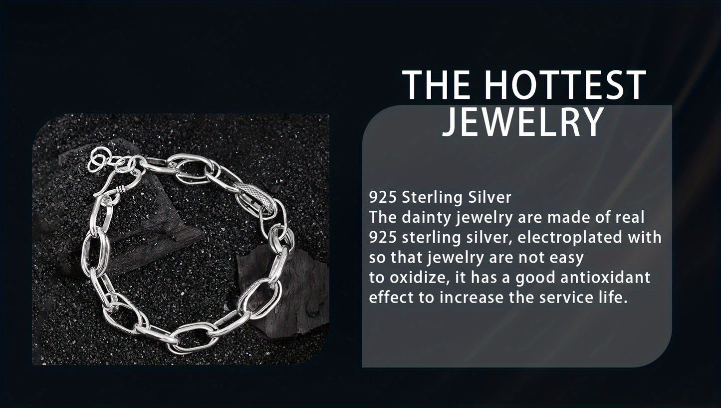 Vintage Street Style 925 Silver Bracelet – Creative Intertwined Rings Design, Lightweight 8g, Ideal for Everyday Hip-Hop Fashion & Gifts for Women