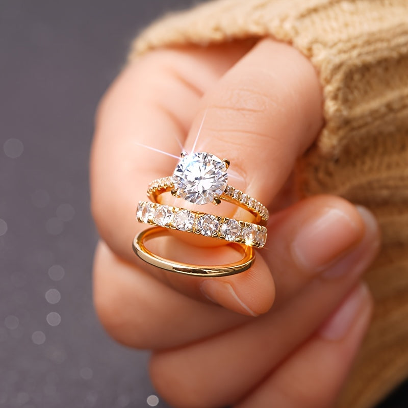 Luxury Elegant 3-Piece Zirconia Bridal Ring Set