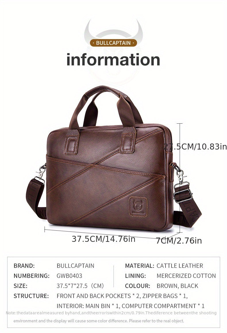 BULLCAPTAIN Men's Leather Briefcase Multifunctional Handbag