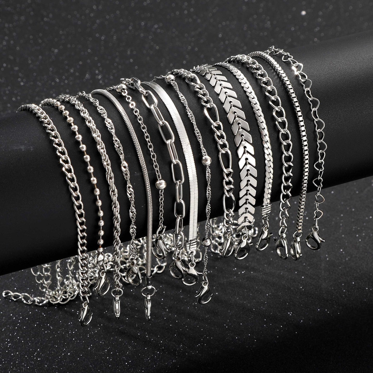 15-Piece Stackable Silver Bracelets Set – Elegant & Trendy Jewelry for Women, Perfect for Daily Wear, Commuting, and All-Season Outfits