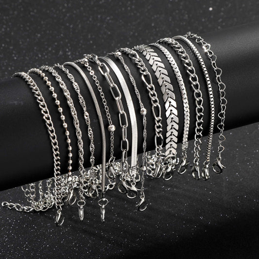 15-Piece Stackable Silver Bracelets Set – Elegant & Trendy Jewelry for Women, Perfect for Daily Wear, Commuting, and All-Season Outfits