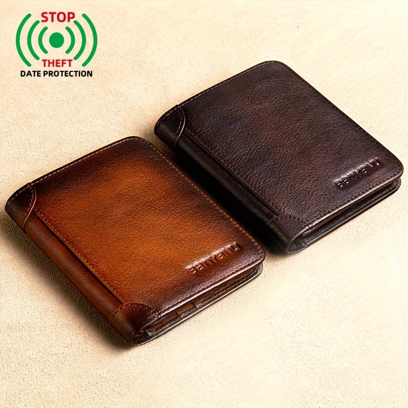 Men's Top Layer Cowhide Short Trifold Wallet