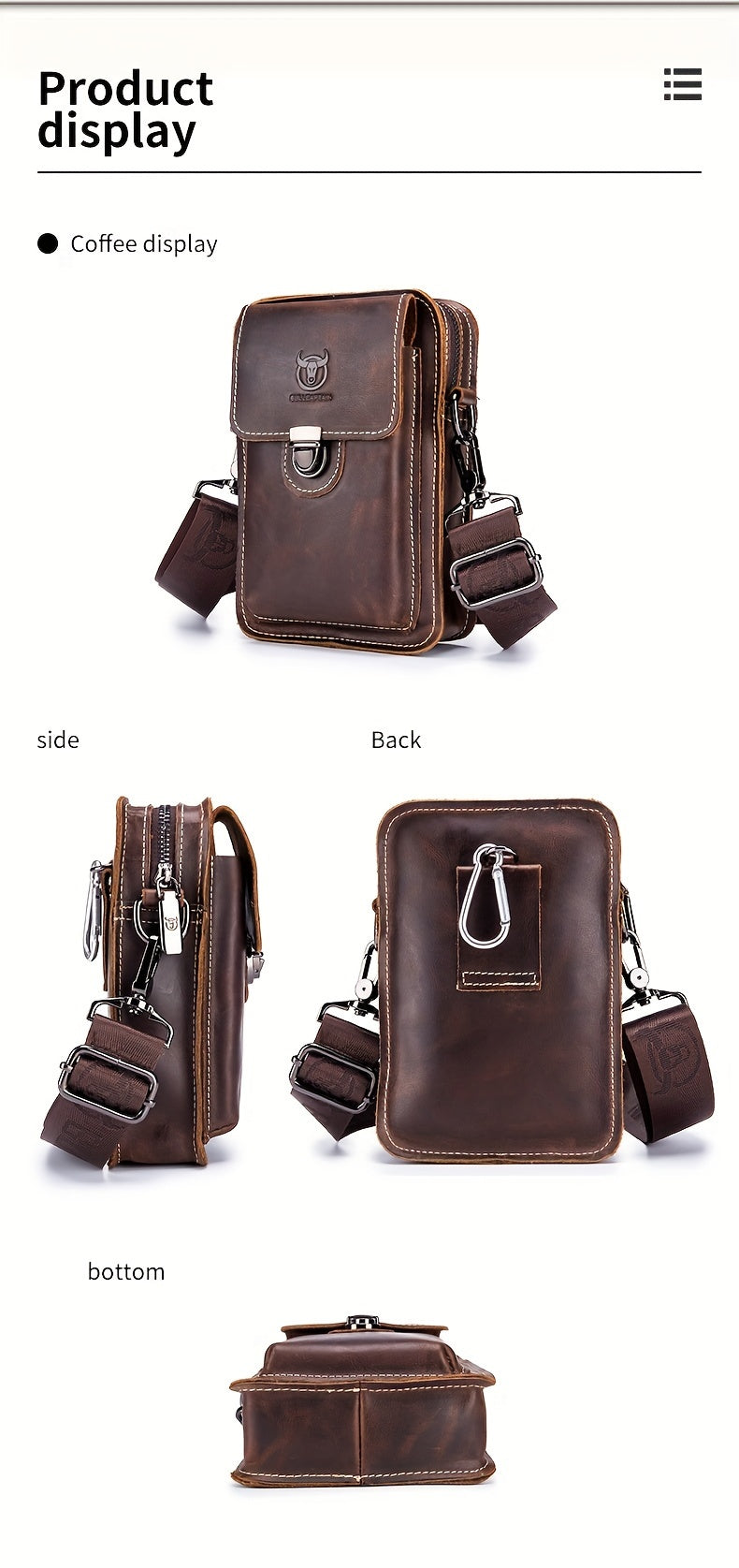 Retro Genuine Crazy Horse Leather Satchel Bag For Men