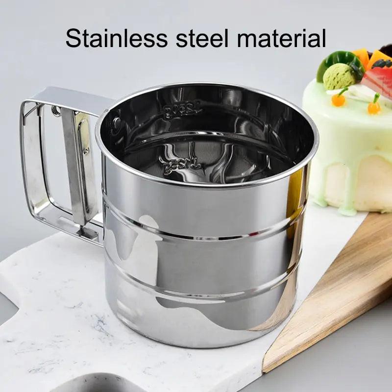 Stainless Steel Flour Sifter – Hand Press Fine Mesh Baking Sieve & Sugar Shaker, 1 Cup Capacity