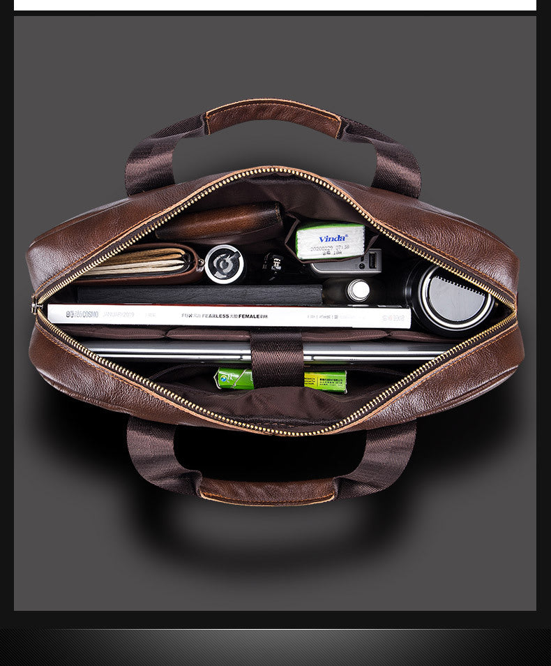 Capt. Niu leather one-shoulder messenger large-capacity fashionable male bag niu leather multi-functional hand-held business computer briefcase