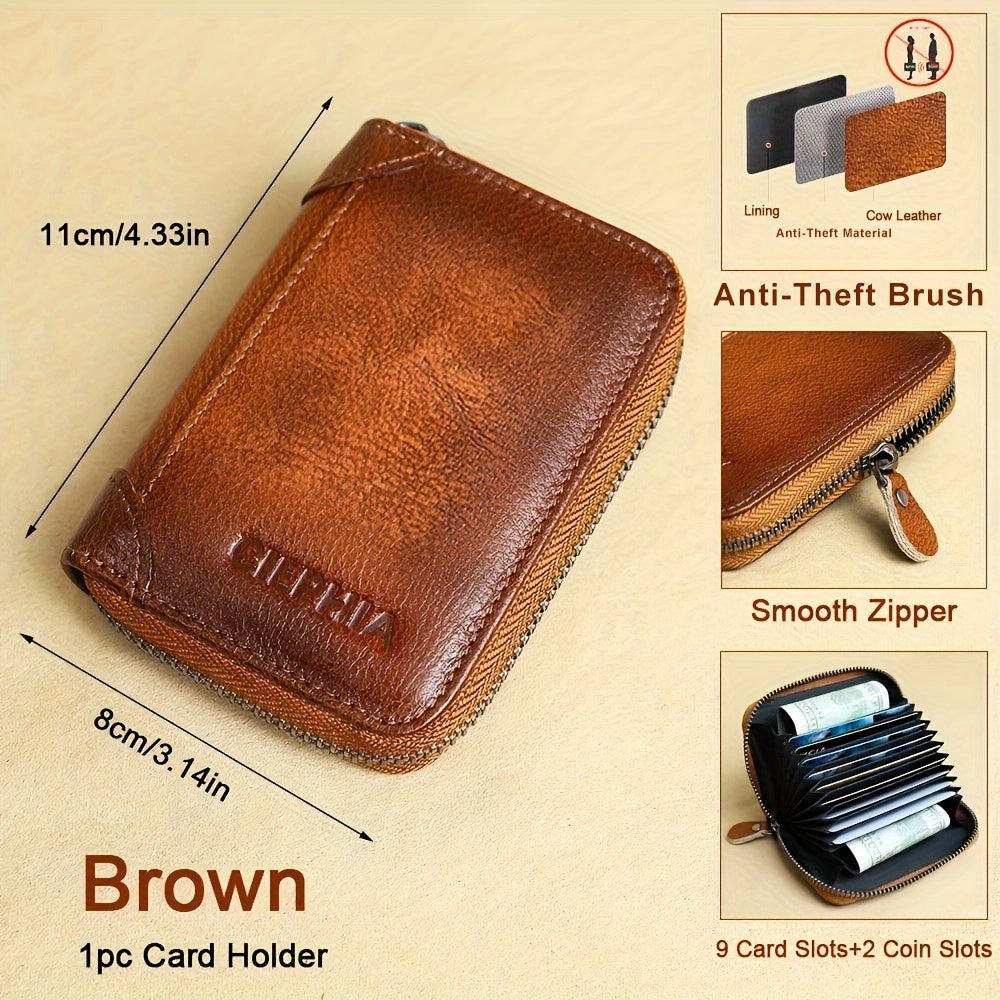 CIEPHIA Vintage Genuine Leather RFID Blocking Wallet for Men