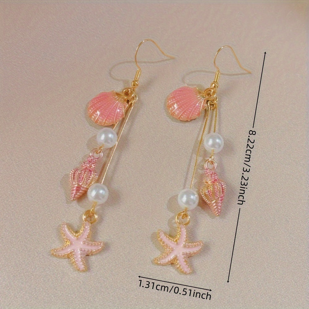 Summer Beach Shell and Starfish Dangle Earrings