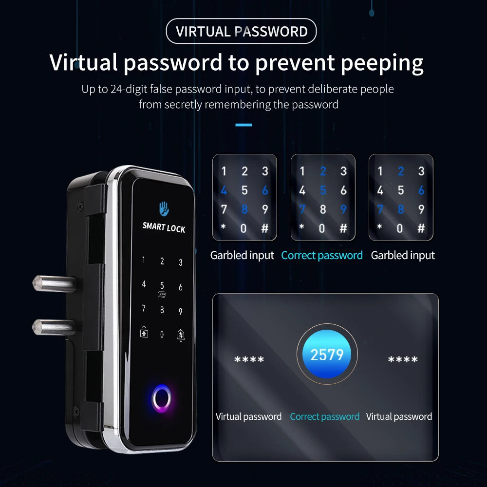 TTLOCK App Smart Bluetooth Fingerprint Lock Wooden Framed Door Frameless Glass Door Lock 13.56 Custom WIFI Gateway Remote Unlock