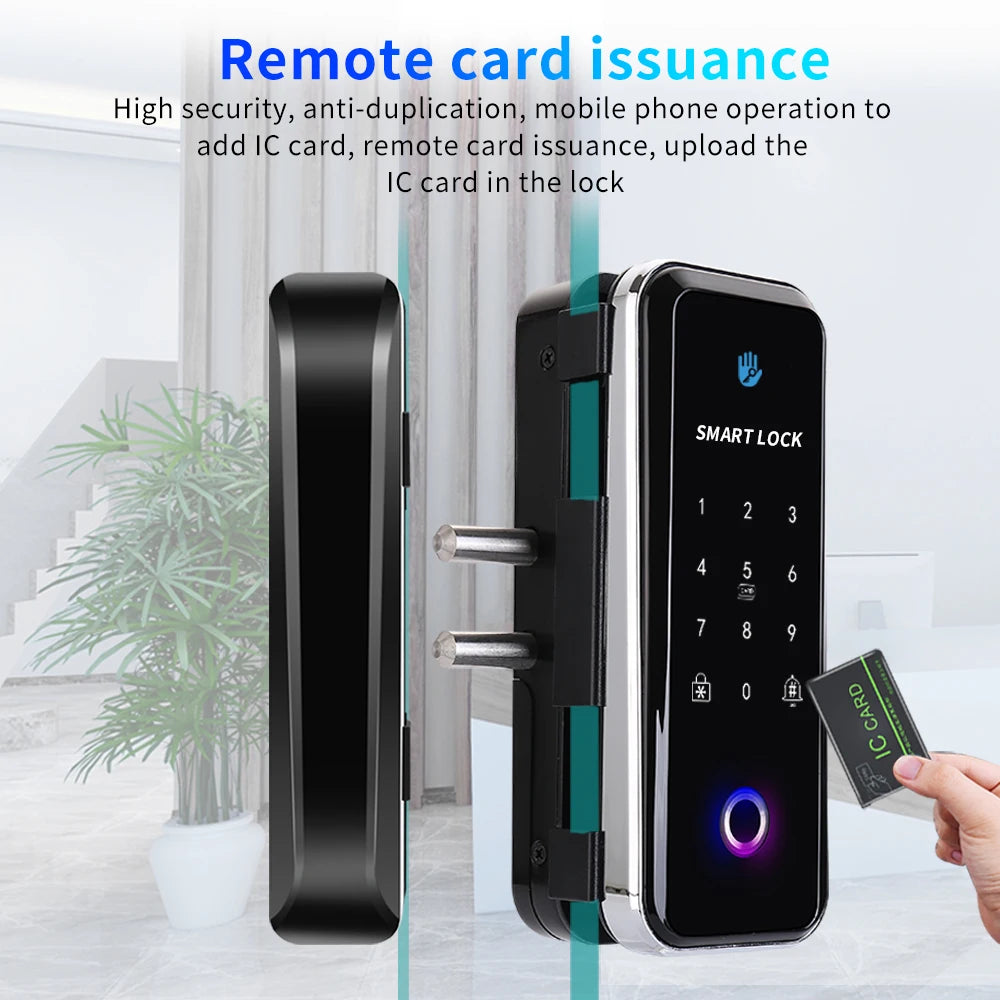 TTLOCK App Smart Bluetooth Fingerprint Lock Wooden Framed Door Frameless Glass Door Lock 13.56 Custom WIFI Gateway Remote Unlock