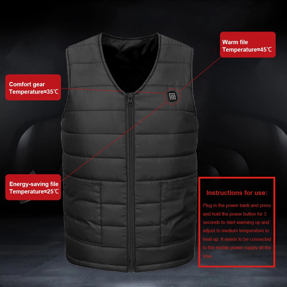 New 10 Heated Vest Smart Electric Heating Vest Sleeveless Jacket USB Rechargeable Unisex Outdoor Winter Warm Jacket M-7XL