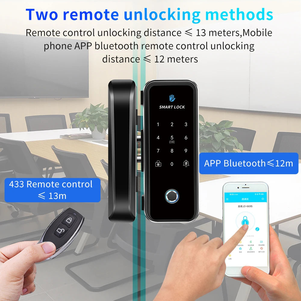 TTLOCK App Smart Bluetooth Fingerprint Lock Wooden Framed Door Frameless Glass Door Lock 13.56 Custom WIFI Gateway Remote Unlock