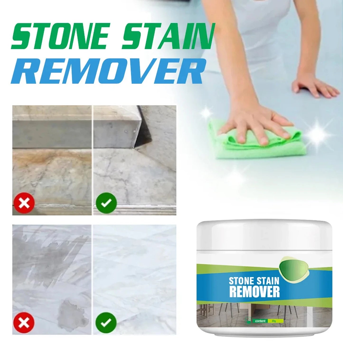 Stone Stain Remover Granite Quartz Marble Tile Stubborn Stains Deep Cleaning Powder Strong Decontamination Granite Stone Cleaner