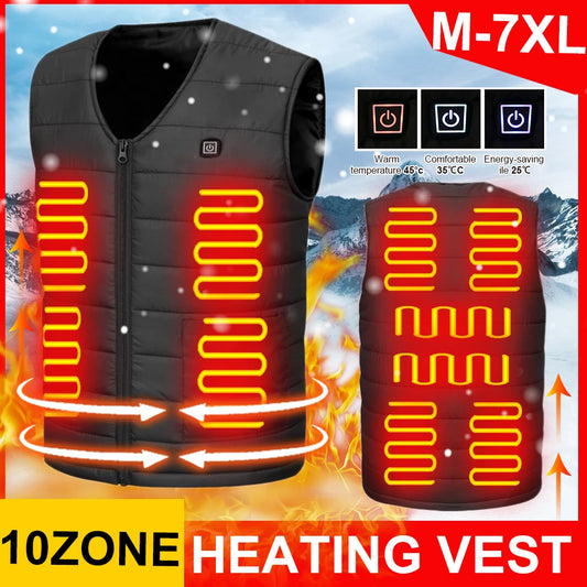 New 10 Heated Vest Smart Electric Heating Vest Sleeveless Jacket USB Rechargeable Unisex Outdoor Winter Warm Jacket M-7XL