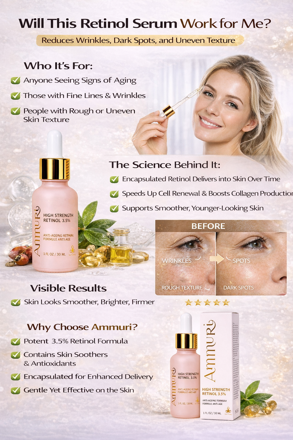 High Strength Retinol 3.5% Serum for Anti-Ageing & Skin Firming | Ammuri