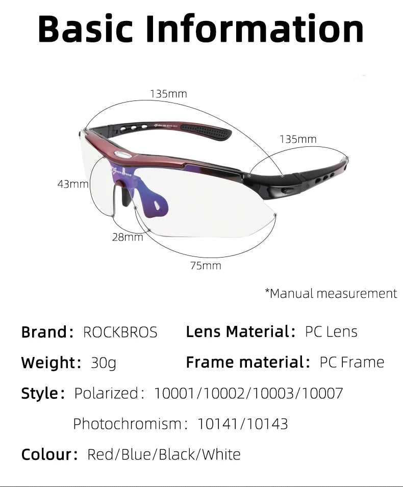 ROCKBROS Cycling Flexible Polarised Photochromic Sunglasses