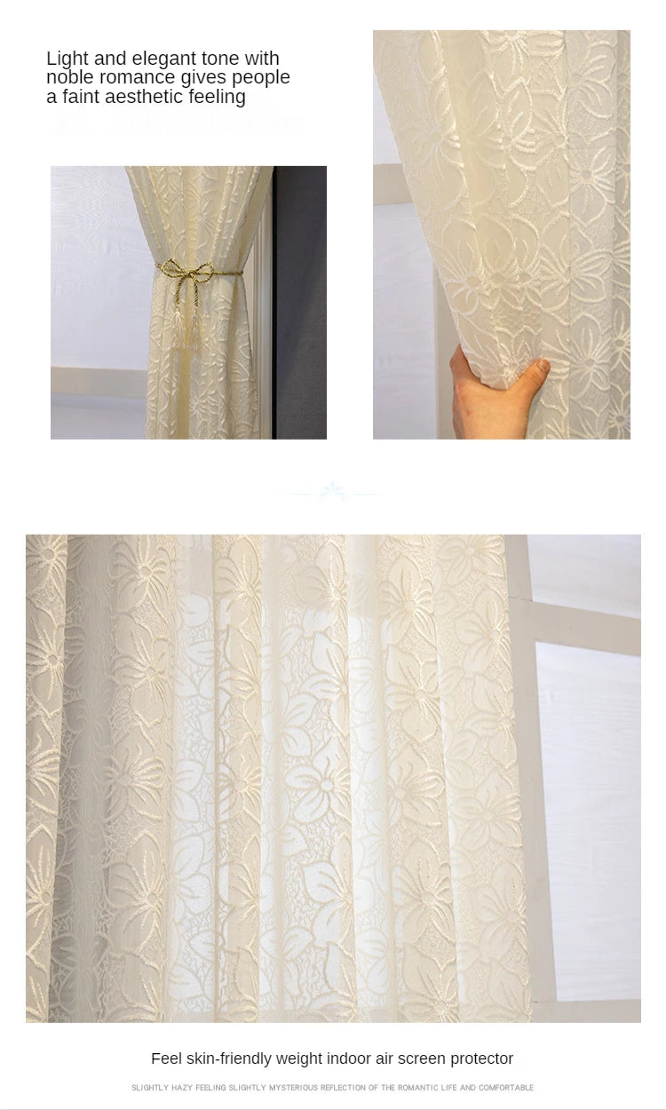 European luxury white tulle embroidered lace curtains