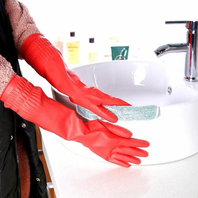 Red Gloves Washing Dishes Cleaning Waterproof Rubber Sleeve Gloves Latex Long Gloves  Kitchen Tool