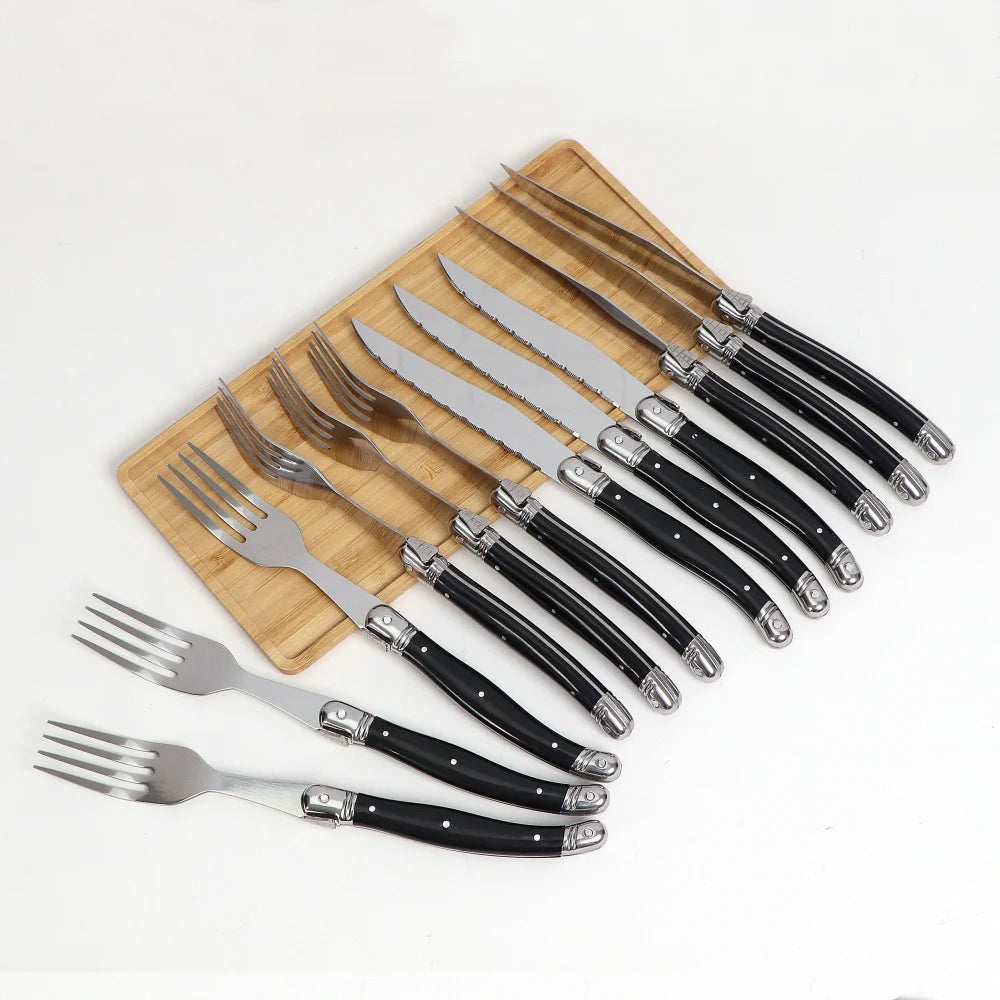 Set of 6 Stainless Steel Steak Knives and Forks