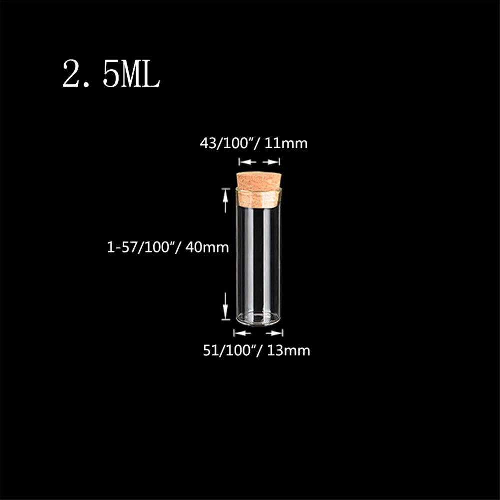 Mini Glass Test Tube Vials: 2.5ml, Cork Stopper, 100pcs