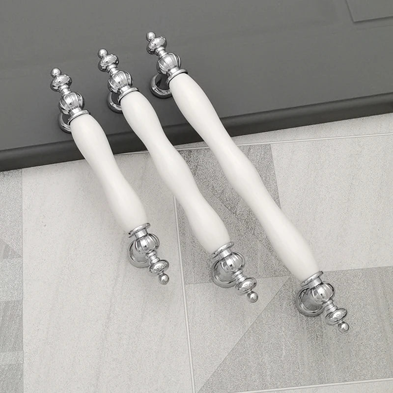 European Silver-Gold Ceramic Furniture Handle Set