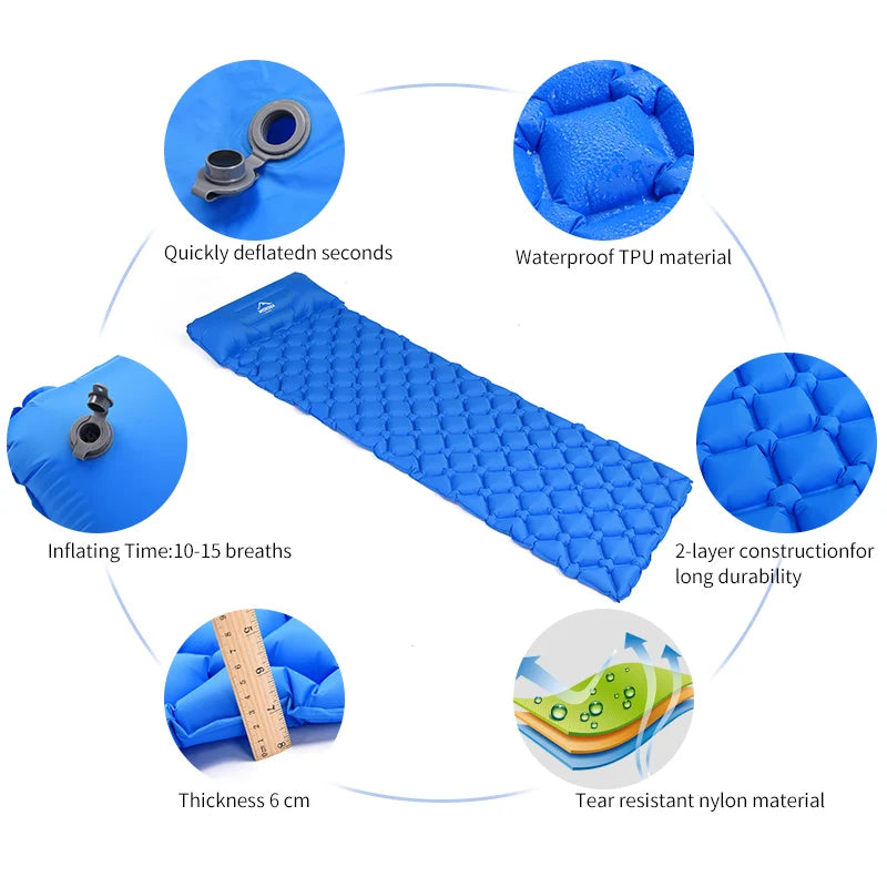 Widesea Ultralight Inflatable Air Mattress with integrated Pillow for Camping