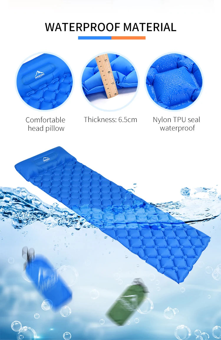 Widesea Ultralight Inflatable Air Mattress with integrated Pillow for Camping