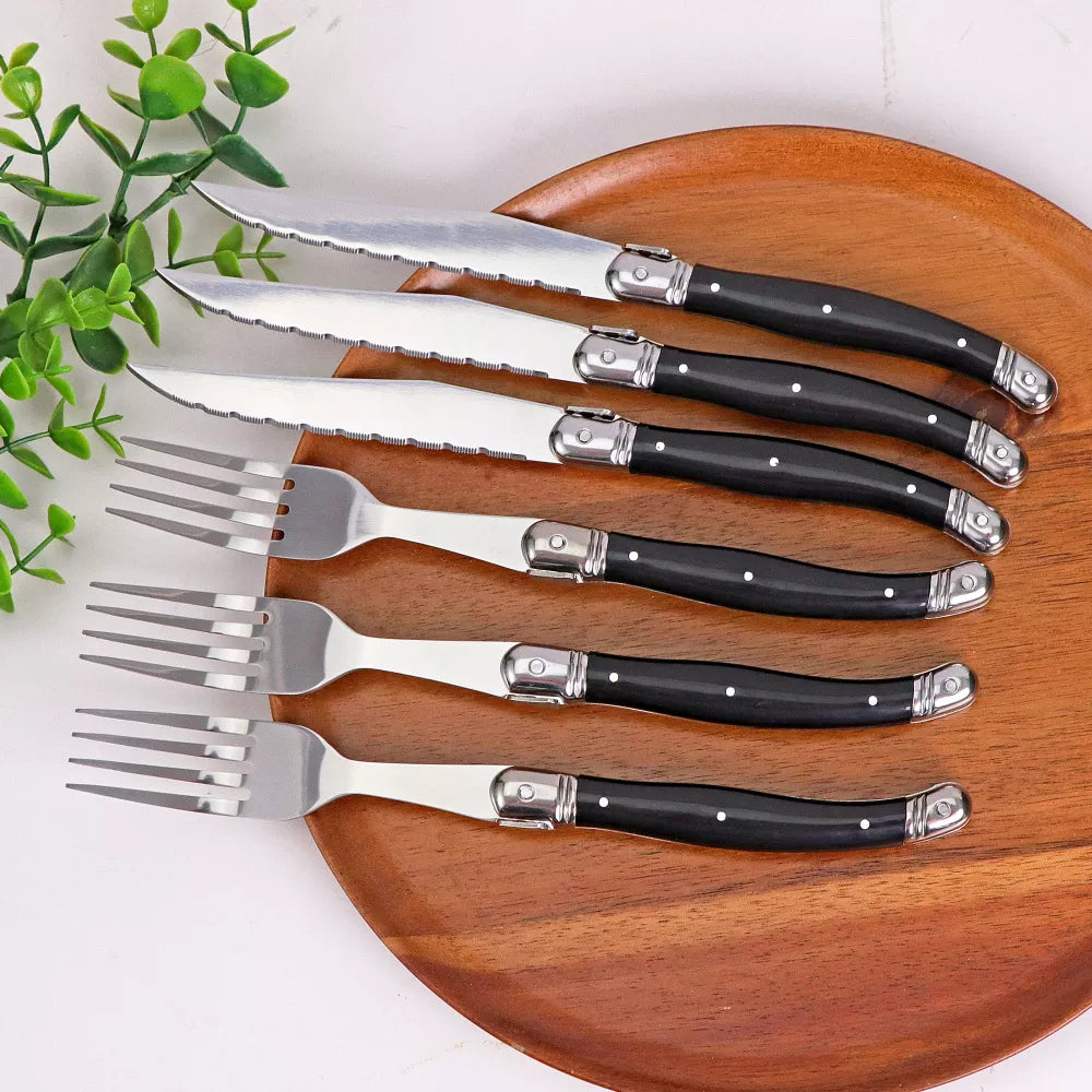 Set of 6 Stainless Steel Steak Knives and Forks