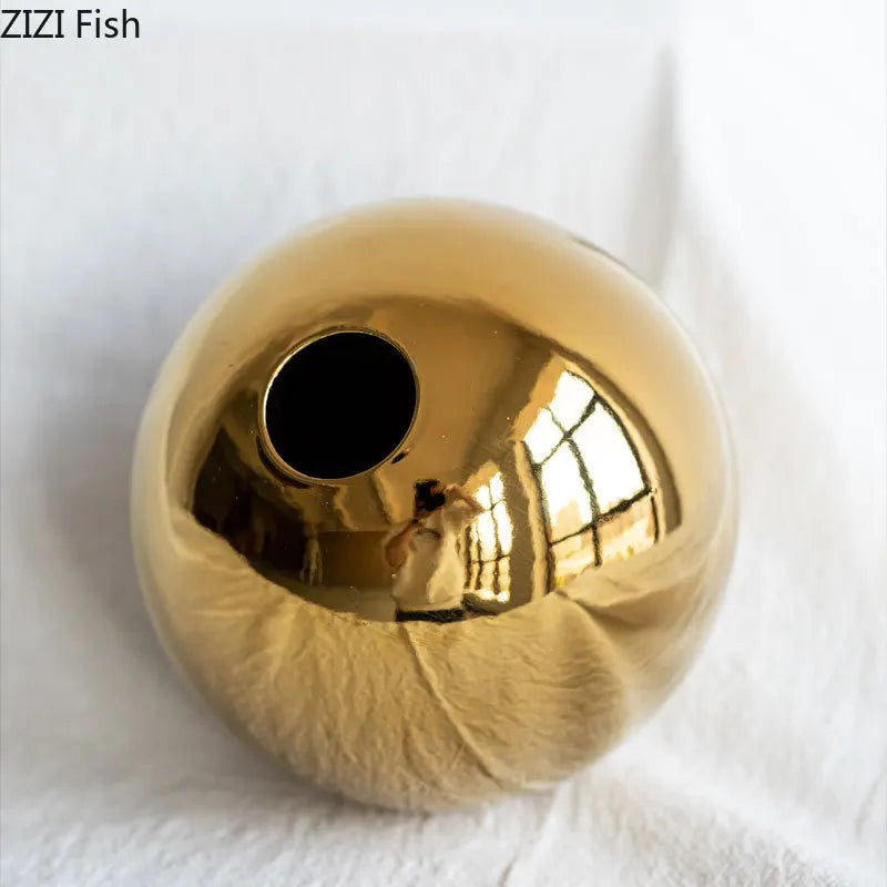 Golden Ball Ceramic Vase: Elegant Home Decoration and Gift